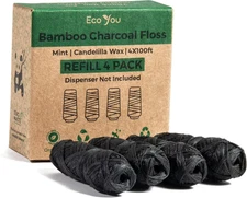 Bamboo Charcoal Dental Floss - Mint Flavor - 4 Refills Pack - Vegan & Biodegrada