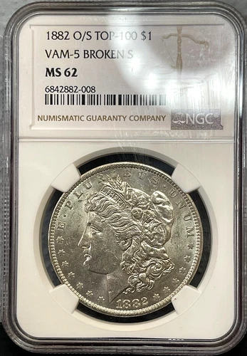 1882 O/S $1 Morgan Dollar - Top 100 VAM-5 Broken S - NGC MS62