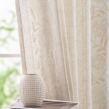 Linen Curtains for Bedroom 84 Inches Length Linen Blended Embroidered Floral ...