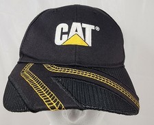 CAT Black Adjustable Baseball Cap with Yellow Tire Track Design and Mesh