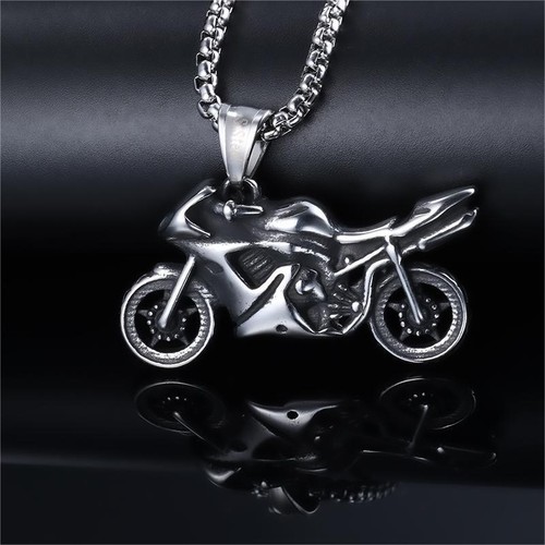 Vintage Biker Stainless Steel Motorcycle Pendant Necklace Chain - Picture 3 of 6