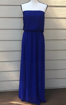 Topshop Dress Chiffon Royal Blue Side Slits Elastic Waist Maxi Strapless  Size 6 | eBay