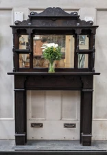 Ornate 1890 Victorian Walnut Fireplace Surround Mantel
