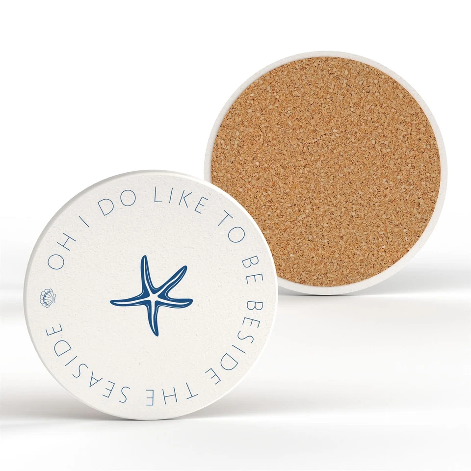 GLOBAL DESIGNS Starfish Coastal Blue Nautical Ceramic Round Coaster Beach Themed Gift