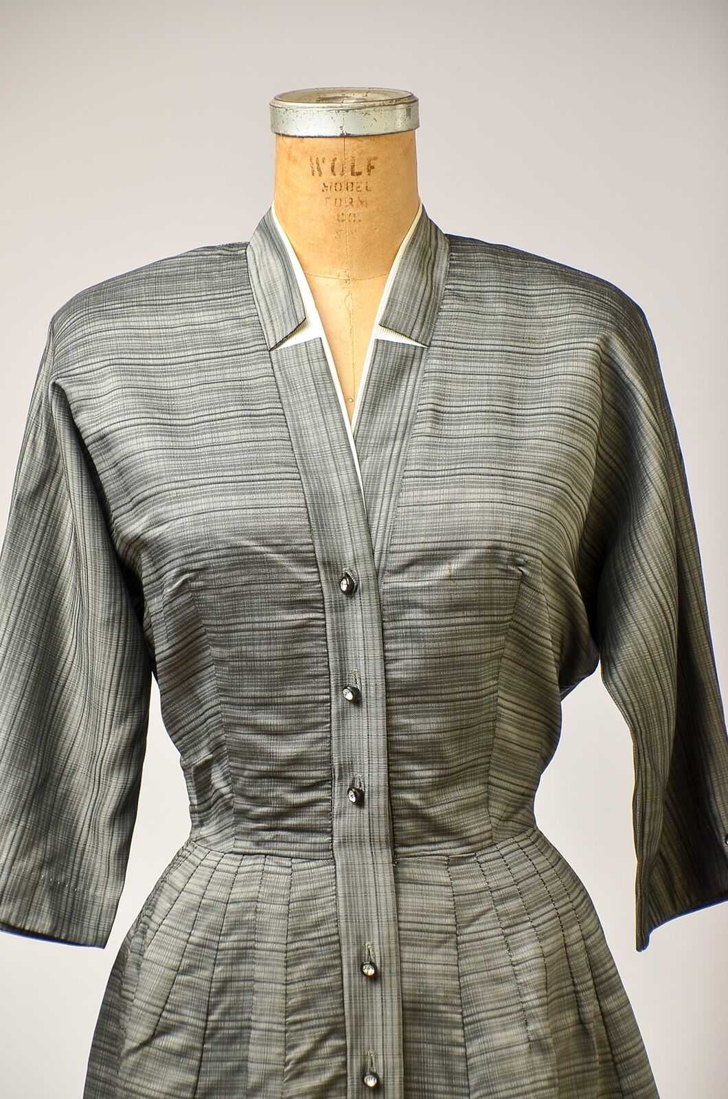 1940s Silver Taffeta Full Circle Dress Rhinestone… - image 2
