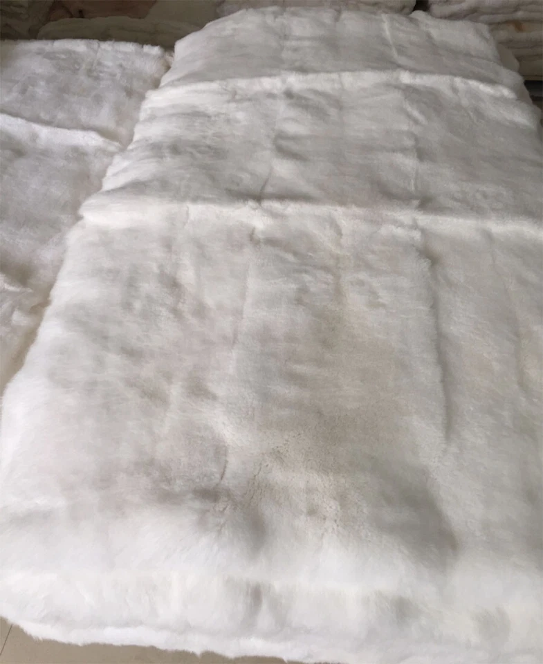 Real Rabbit Fur White Blanket & Real Fur Carpet Rug Throw Leather Fur Carpet - Image 4 of 4