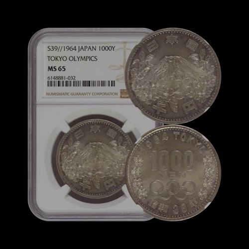 JAPAN. 1964, 1000 Yen, Silver - NGC MS65 - Tokyo Olympics, Mt. Fuji 32