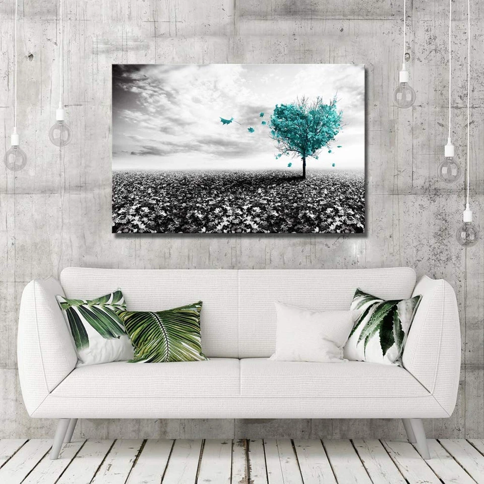 Derkymo Black and White Picture Prints Teal Heart-shaped Tree Wall Painting L... - Image 2 of 4