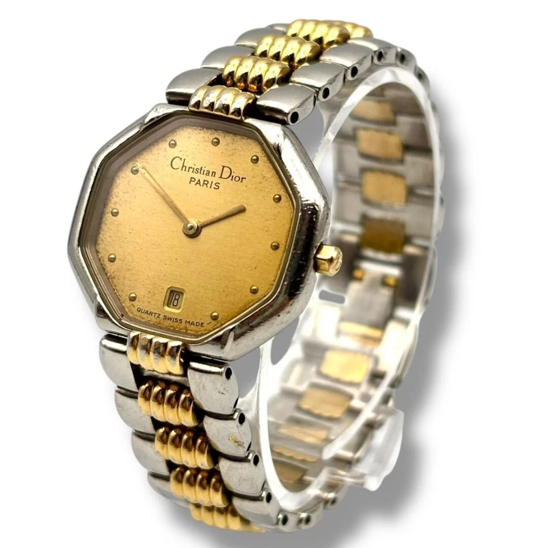 Montre Christian Dior Quartz QZ 48.203 Cadran Or Argent Octogone Vintage Occasion