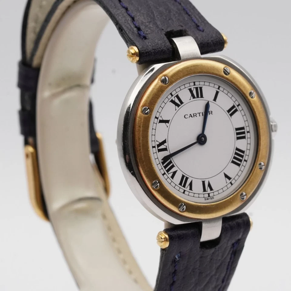 CARTIER SANTOS RONDE QUARTZ DAMEN UHR 33MM STAHL/GOLD VINTAGE MIT LEDER BAND 3 - Bild 3 von 4