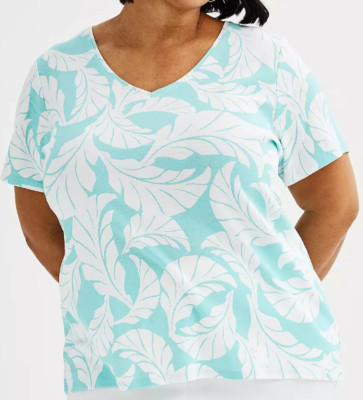 CROFT & BARROW SHORT SLV ESSENTIAL V-NECK TEE PULLOVER TOP WOMEN'S PLUS 1X *NIP*