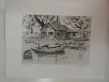 Signed Lionel Barrymore Taliochrome Etchings  “Point Pleasant” & "San Pedra" NOS