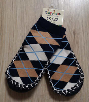 Kinder Socken Playshoes Karo Hausschuhe Color; Blau Größe; 19/22