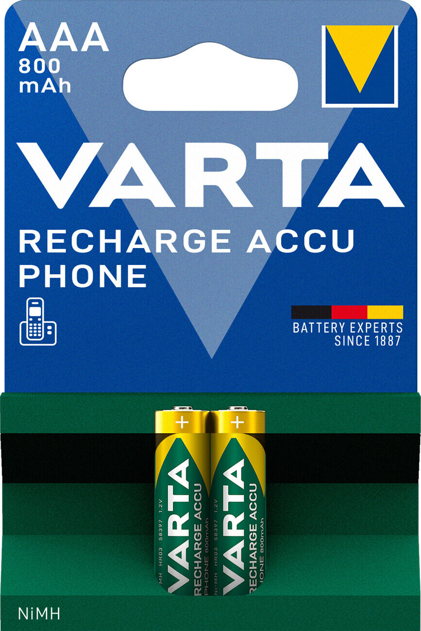 2 Micro Akku AAA VARTA 800mAh speziell DECT schnurlos Telefon HR03 Ni Mh Blister