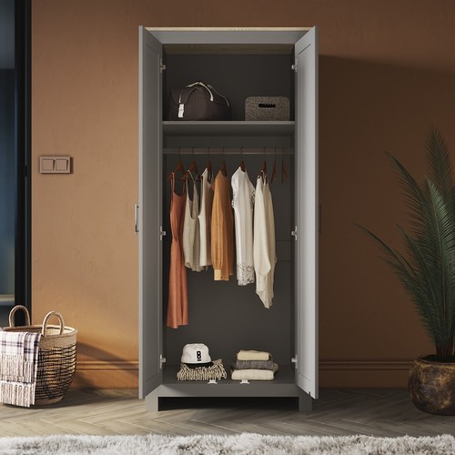 Foret Cabinet Wardrobe Clothes Rack Bedroom Storage Organiser 2 Doors Grey 180cm - Picture 6 of 15