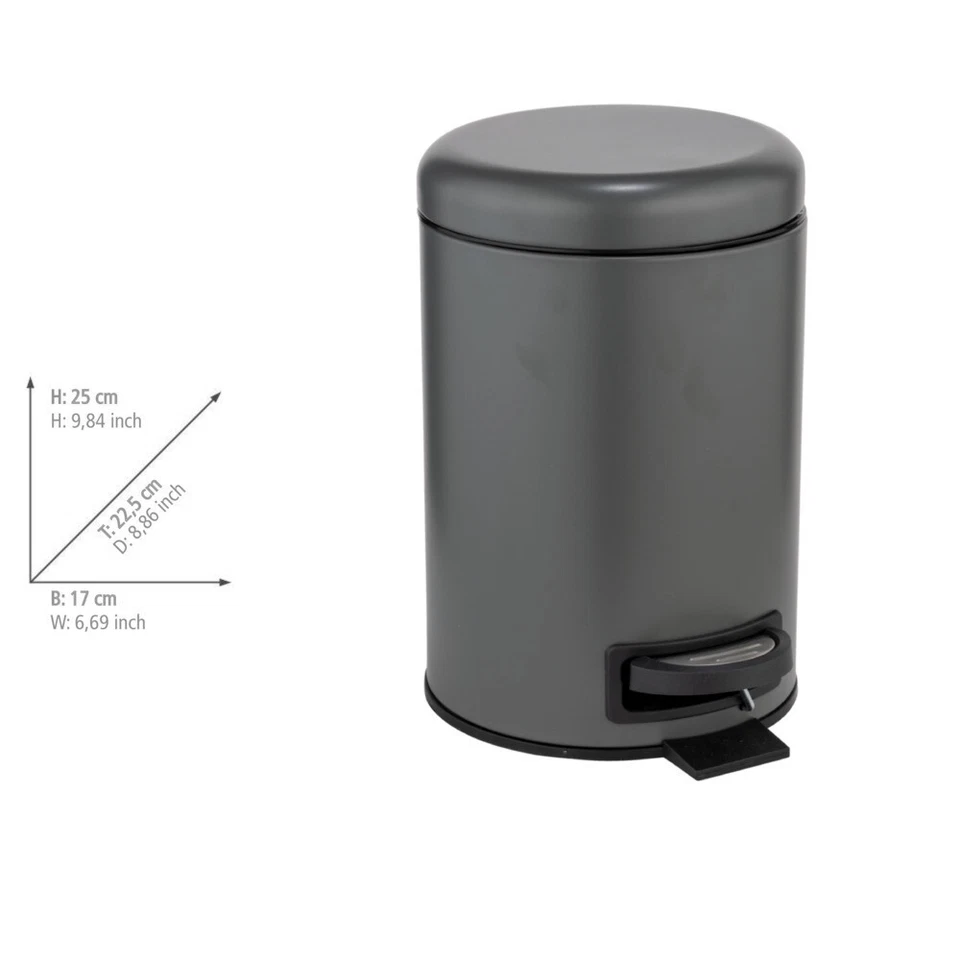 WENKO Kosmetik Treteimer Mod. Leman Anthrazit 3L, mit herausnehmbarem Einsatz - Bild 4 von 4