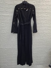 New Karen Millen Compact Viscose Stud Sleeve Wide Leg Black Jumpsuit Size 2