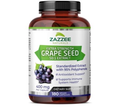 Zazzee Extra Strength Grape Seed 50:1 Extract, 400 mg, 180 vegan