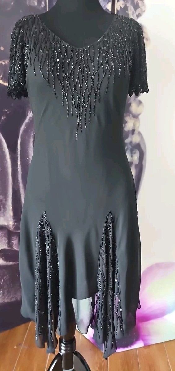 Evening Gowns J Kara Beaded Handkerchief Dress J KARA Black