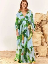 Farm Rio Blue Fresh Bananas Butterfly Sleeve Maxi Dress Small NWT $275