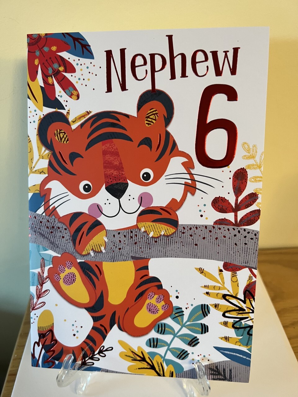 Nephew Age 6 Happy Birthday Card Party - Foil - Male Child Lion Party