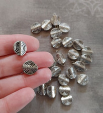 vintage loose beads silver tone metal alloy spiral reversible 11x4mm qty 33
