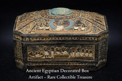 Ancient Egyptian Decorated Artifact Box   Rare Collectible Pharaonic Treasure