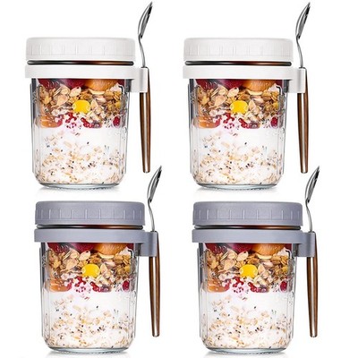 4 STÜCKE Overnight Oats BehäLter mit LöFfeln Luftdichte Oatmeal Overnight O9079