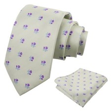 Mens 3.15inches Light Color Rustic Tie with Flower 126-light Green purple