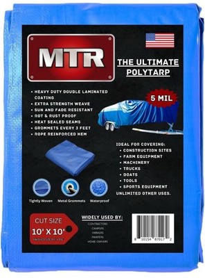 MTR 5 Mil Ultimate Poly Tarp 10ft X 10ft Blue Tarp Heavy Duty Tarp Water Proof