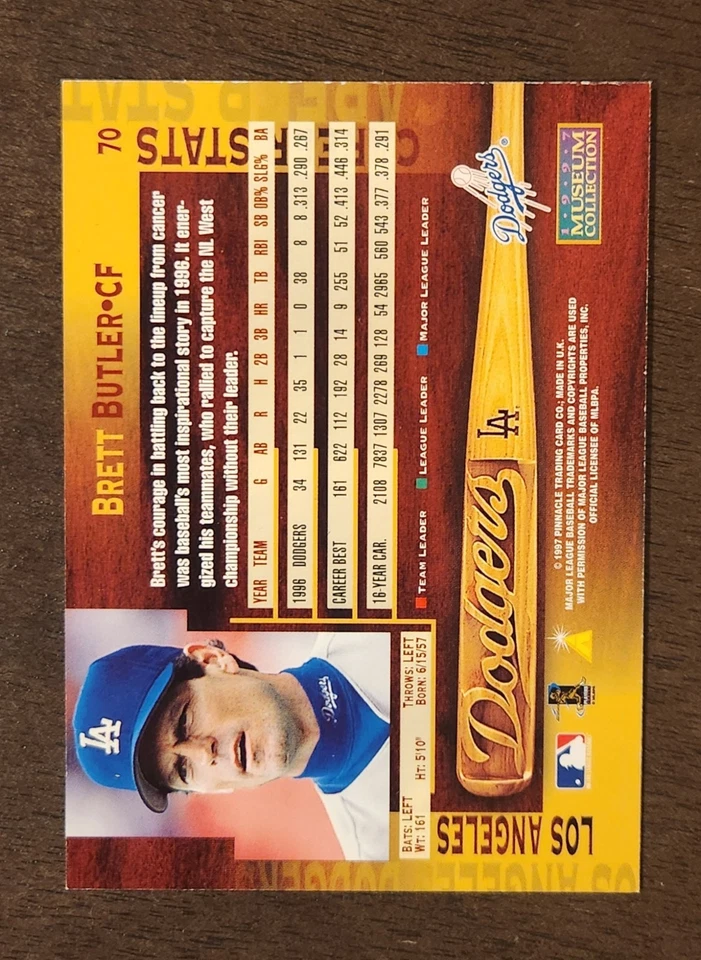 1997 Pinnacle Artist's Proof Bronze Brett Butler #70 Dodgers Rare - Image 2 of 2