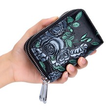RFID Credit Card Holder Zipper Card Case Small Wallets for Women Genuine Leather