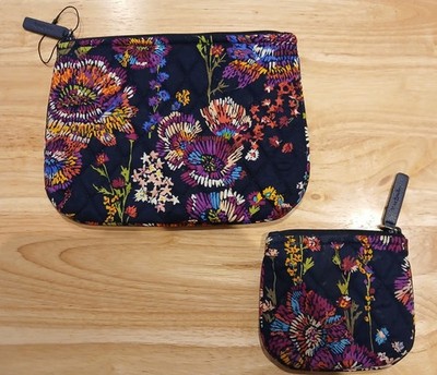 Vera Bradley Kosmetiktasche und Kleingeld Geldbörse Midnight Blumenmuster gesteppt