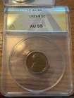 1921-s  Lincoln cent , about uncirculated AU-55 BRN , scarce date & grade