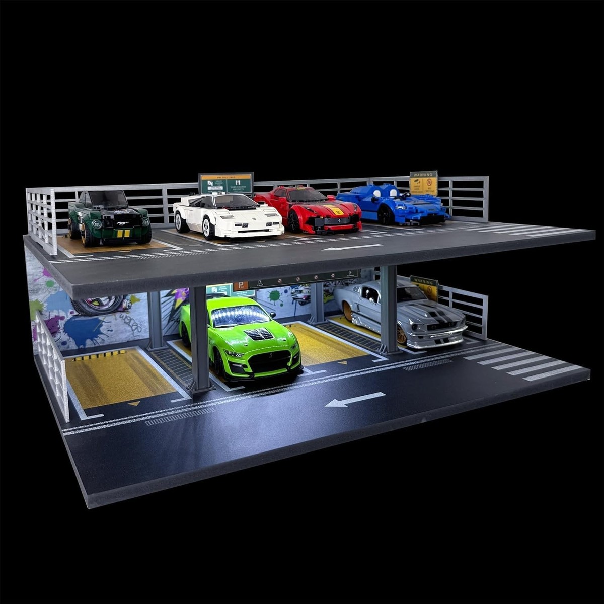Car Display Case 8 Slot LED Light 1/24 Model Diecast Parking Lot