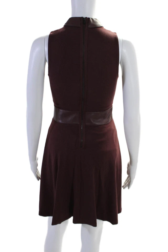Женское мини-платье Bailey 44 без рукавов из искусственной кожи с широкой юбкой бордовое размер XS - Изображение 3 из 4