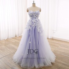 Farbiges 3D Blüten Spitze Brautkleid Partykleid 32-60 Knöpfe Träger Schnürt Lila