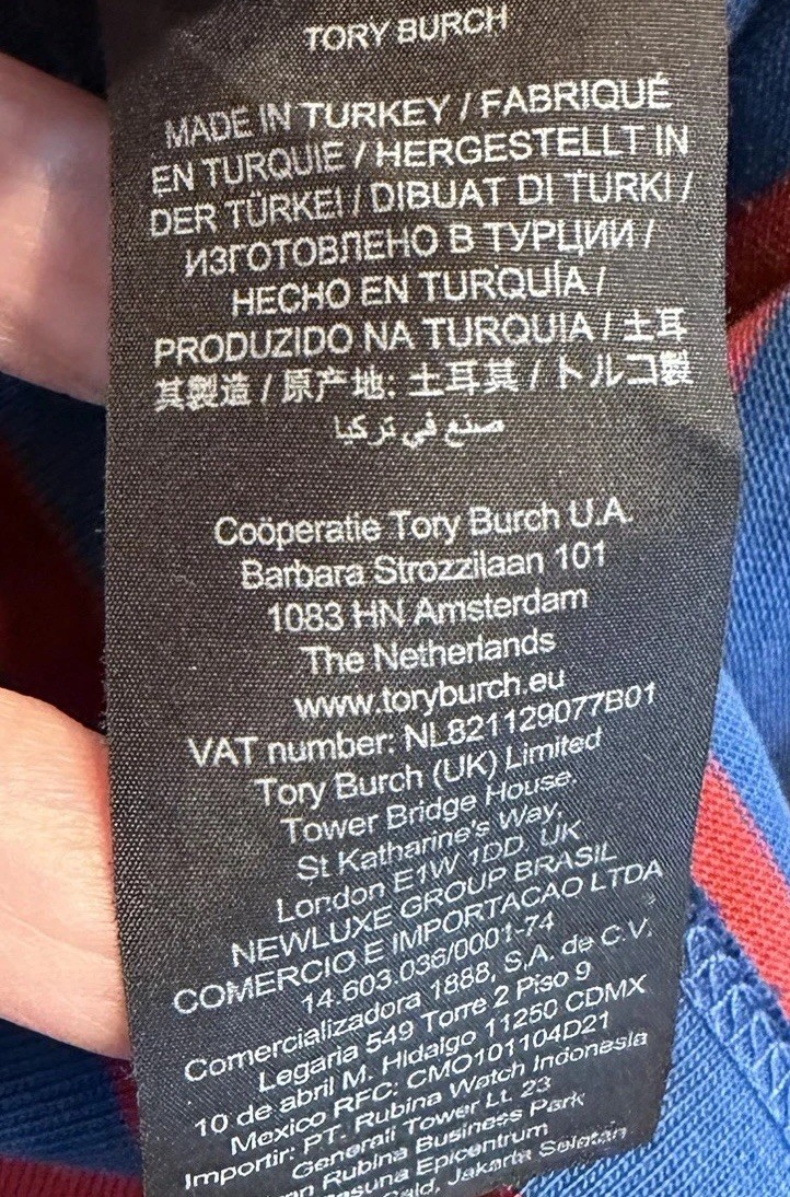 Tory Burch NWT Jersey Stripe Midi Dress Large Navy/Burgundy Logo Belt Stretch thumbnail 6