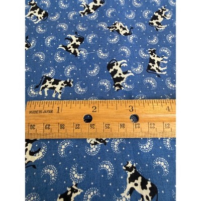 Vintage Cranston Print Works Cow Fabric Blue Western Farm Quilt Cotton 1 Yard