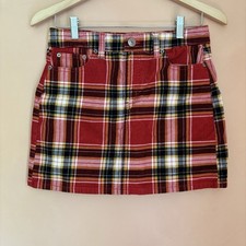 American Eagle Hi Rise Corduroy Mini Skirt Red Tartan Academia Preppy Grunge 4