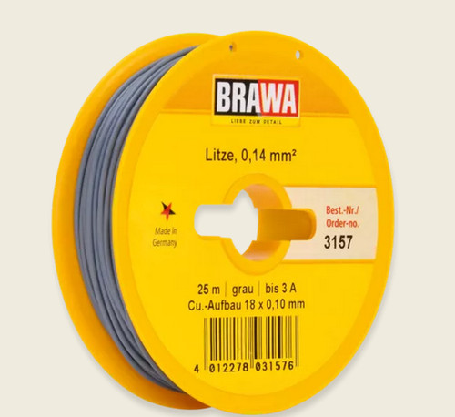 Brawa 3158 cordón 0,14 mm - gris bobina 25 m / precio -0,22 € por 1 m | Zustand: Neu