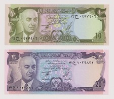 Afghanistan 2 banknotes 20-10 Afghanis, year 1973 UNC