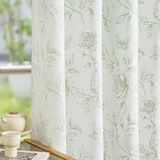 Sage Green Floral Jacquard Curtains for Bedroom, Rose Flower Patterned