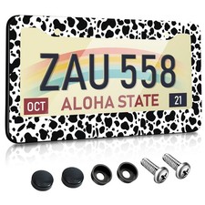 License Plate Frames For Women Car Plate Holder Cover Cute Cow Print Black And W
