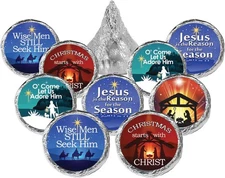 Religious Christmas Candy Favor Stickers - Christian Faith - 180 Labels