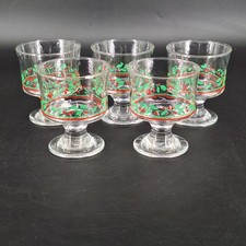 5 Vtg Arby's Holiday Christmas Holly Berry Sherbet Dessert Cocktail Glasses 4”