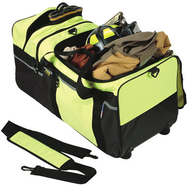 Clearance Item !!!2W Intern. (1) Large Wheeled Turnout Gear Bag Hi Vis Heavy