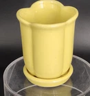 Vtg McCoy Style Yellow Four Lobed Pottery Planter W/Attached Saucer 4"T Pot READ