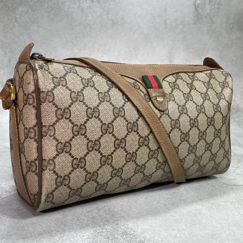 GUCCI 89.02.012 GG Sherry Line Shoulder Bag Brown Beige Leather Gold Hardware