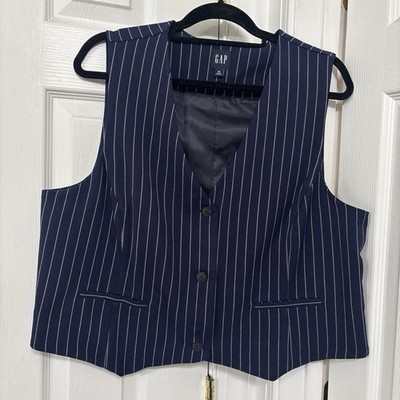 Gap Women s Navy Blue Pinstripe Vest Size XL Button Front EUC